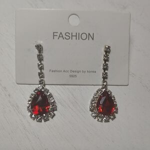 Elegant Red and Silver Drop Earrings